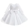 Baby meisjes witte doop verjaardag prinses jurk peuter meisje jaar borduurwerk bloemen lange mouw bloem kind bruiloft kostuum 240131