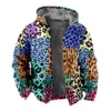 Autumn Winter Fleece Zip Up Hoodies Original Leopard Patchwork Digital Print Men Parka Coat Jackets Ytterkläder Sweatshirts Street 240123