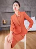 Aankomst Elegante Dames Formele Rok Pak Vrouwen Oranje Blauw Roze Lange Mouw Vrouwelijke Blazer Set voor Zakelijke Werkkleding 240202