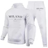 Felpa con cappuccio da uomo di lusso Set Felpa con stampa Milano Pantaloni sportivi per uomo Top con cappuccio Pantaloni da jogging Completo Casual Streetwear Tuta 240202