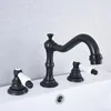 Rubinetti per lavandino del bagno Rubinetto in bronzo lucidato ad olio nero per miscelatore freddo e doppio manico per lavabo a 3 fori Tnf542