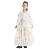 エスニック服の子供イスラム教徒のアバヤ花柄の子供の女の子の女の子ロングマキシドレストルコアラブカフタンイスラムパーティーホリデーガウンドバイローブ2-12Y