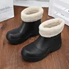 Yishen kadın yağmur botları kış sıcak peluş astar kauçuk botlar kalın taban ayakkabıları su geçirmez açık ayak bileği bottes 240130