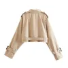 Khaki Cropped Trench Kobiety Długie rękawy przycięte Kurtka