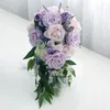 Bruiloft Bloemen Waterval Paars Nep Rose Flores Bruidsboeketten Kunstmatige Houder Boeket De Mariage Party