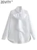 Zevity Women Fashion Bow Collar White Poplin Smock Blouse Office Lady Long Sleeve Shirt Chic Chemise Blusas Tops LS5912 240130