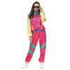 Calças femininas de duas peças homens mulheres adultos 80s 70s tracksuit retro hip hop carnaval discoteca festa performances coloridas retalhos de uma peça