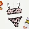 Leechee Lingerie Set Floral Full Cup Sütyen Kadınlar Moda Örgü Seksi İç Çamaşır Samimi Ruffles ve Panty 240202