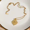 Pendant Necklaces 2024 Frosted Surface Acient Sun Compass Necklace For Woman Ladies Stee PVD Plated Coin Gold Jewelry