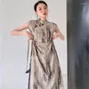 Robes de soirée 2024 Robe imprimée chinoise modifiée lâche col ras du cou mode polyvalente mince