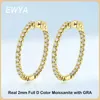 Ewya Luxury Designer D Color Full 2mm Hoop Earrings For Women Party S925 Silver Plated 18K Gold Diamond Earring Gift 240131