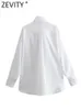 Zevity, blusa de popelina blanca con cuello de lazo a la moda para mujer, camisa de manga larga para oficina para mujer, Blusas elegantes Chemise, Tops LS5912 240130