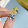 Cluster Rings Spring Qiaoer 2024 High Carbon Diamond 7 13 Water Drop Yellow White Dual Color Ring For Women Ins