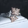 Cluster Rings Romantic Butterfly Wedding Silver Color Ring With Rose Gold Austrian Crystal CZ Women Love Bands Jewelry