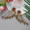 Brincos pendurados longos jhumka étnicos pendientes femininos vintage cor dourada corrente flor borla moda cristal joias redondas