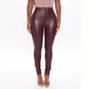 Women's Pants Faux Leather Buttons With Pockets Tight-fitting High Waist Bag Buttocks Tights Streetwear Leggings Pencil