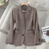 Autunno Retro Grigio Splice Plaid Paillettes Blazer Cappotto per le donne Marrone Elegante Business Vintage Giacca da donna Moda Y2k 240202