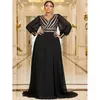 Plus V -Size Szyjka Warca cekinowa szyfonowa sukienka 5xl 6xl duży rozmiar czarny maxi długi rękaw sprężyn sprężynowy pasek luksusowe sukienki wieczorowe 240201