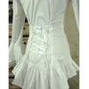 Spring Women White Shirt Vintage Victorian Bandage koszulka panie gotycka bluzka Swallowtail Lolita Costume 240202