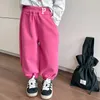 Byxor Spring Autumn Children Girls Sweatpants 2024 Korean Casual Toddler Solid Letter Sticker Baby Jogger Pants