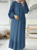 Etniska kläder kvinnor mode o nacke långärmad muslimsk abaya klänning zanzea vintage solida ruffles hem sundress robe femme kalkon vestido