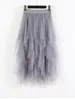Skirts Long Tulle Skirt Women Fashion 2024 Spring Summer High Waist Pleated Maxi Female Pink White Black School Sun Z510