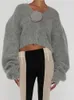 Kobieta moda Solid V Neck 3D Flower Cardigan Chic Casual Long Rleeve Cropped Sweater Spring Women Women Street Knitwear 240130