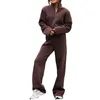 Calças femininas de duas peças roupas femininas conjunto de salão meio zip moletom perna larga moletom sweatsuit conjuntos de grandes dimensões