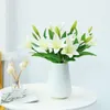 Decorative Flowers 5pcs 50cm/19.6" Artificial Lily Plastic Bouquet Real Touch Flore Flower Arrangement Home Wedding Table Centerpiece Decor