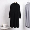 Casual Dresses 2024 Autumn Winter Black Cashmere Turtleneck Knittad Gray Women Dress Fashion Asymmetrical Long Khaki tröja