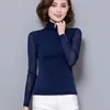 Sexy Mesh Tops Blouse Women Turtleneck Long Sleeve Tops Elasticity Black Shirt Silm Blusas Mujer De Moda Casual Shirts 240202