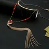 Pendant Necklaces Bulk Price Charm Red Heart Romantic Jewelry Choker Necklace Handmade Super Long Chain Tassel Collar Exaggerated