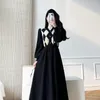 Abiti casual HOUZHOU Donna Inverno Abito intero elegante lavorato a maglia Nero Vintage scozzese scollo a V Midi lungo rosso stile coreano femminile