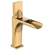 Bathroom Sink Faucets Basin Faucet Solid Brass Waterfall & Cold Single Handle Deck Mounted Mixer Taps Brushed Gold/Black