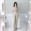 Women's Pants Summer Korean Elegant V-neck Short Tops And High Waist Loose Wide-leg Two-piece Suit 2024 Female Solid Color Sets