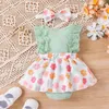 Rompers Pudcoco生まれ幼児の女の女の子の服装クルーネックフラワーレースパッチワークロンパードレスボウノットヘアバンド夏服