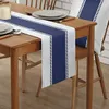 Navy Blue Stripes Linen Table Runners Dresser Scarves Decor Farmhouse Washable for Dining Wedding Decoration 240127
