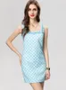 Women's Runway Dresses Square Neckline Sleeveless Beaded Plaid Printed Fashion Short Casual Vestidos