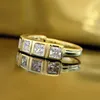 Cluster Rings Shining U S925 Silver Square3 3mm Gems Ring For Women Gold Plated Fine Jewelry Anniversary