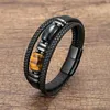 Charm Bracelets Natural Tiger Eye Stone Men's Wristband Bracelet Hand-woven Multi-Layer Braided Leather Bangles Stainless Steel Jewelry