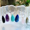 Pendant Necklaces 10pcs/pack Natural Crystal Necklace For Women Water Drop Gem Stone Amazonite Lapis Pink Purple Tiny Chain Choker