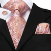 Hitie 100% Silk Classic Mens Wedding Coral Pink Red Peach Tie Pocket Square Cufflinks Set Rose Ties for Men Solid Paisley 240122