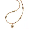 Pendentif Colliers Zmzy perles de verre naturel tigre pierre tournesol goutte incrustée collier antirouille 18K PVD plaqué chaîne cou bijoux