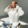 Blusas femininas moda branco escritório mulher 2024 outono lapela manga longa camisas de algodão senhora elegante chique topo roupas femininas