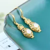 Dangle Earrings S925 Sterling Silver Natural Hetian Jade White Vase Women's Ancient Style Chinese Fresh High-Grade Ornament