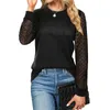 Dames T-shirts Lente Ronde Hals Trui Mesh Gesplitst Lange Mouwen Effen Tops Losse Zomer Dames Mouwpakket