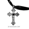 Kedjor Cross-Shape Black Ribbon Necklace Trend Hip-Hop Light Luxury Female Smycken