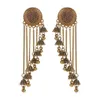 Brincos pendurados longos jhumka étnicos pendientes femininos vintage cor dourada corrente flor borla moda cristal joias redondas