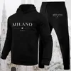 Felpa con cappuccio da uomo di lusso Set Felpa con stampa Milano Pantaloni sportivi per uomo Top con cappuccio Pantaloni da jogging Completo Casual Streetwear Tuta 240202