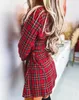 Casual Dresses Womens 2024 Spring Fashion Plaid Print Eyelet Lace-up Elegant hackad krage långärmad knapp en linje mini arbetsklänning